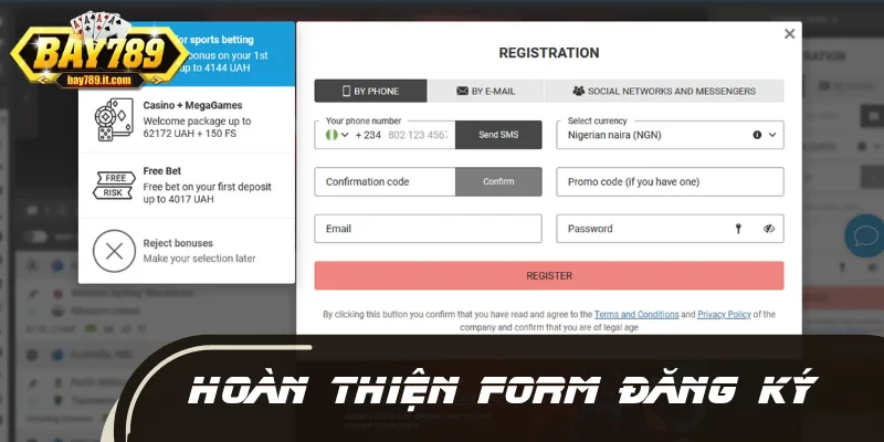 Thao tác 2: Hoàn thiện form đăng ký để tạo tài khoản trên điện thoại